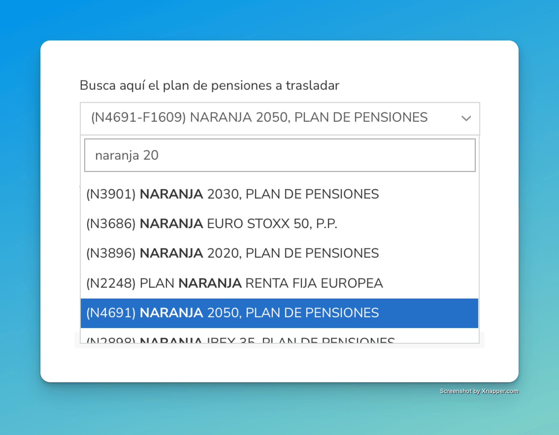 Selector de plan de pensiones para traspasar en Indexa Capital